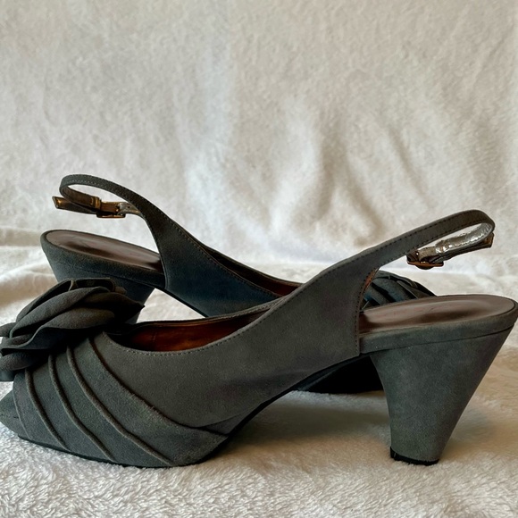 Sacha London LACE Gray Suede Peep Toe Slingback Heels - Picture 4 of 13